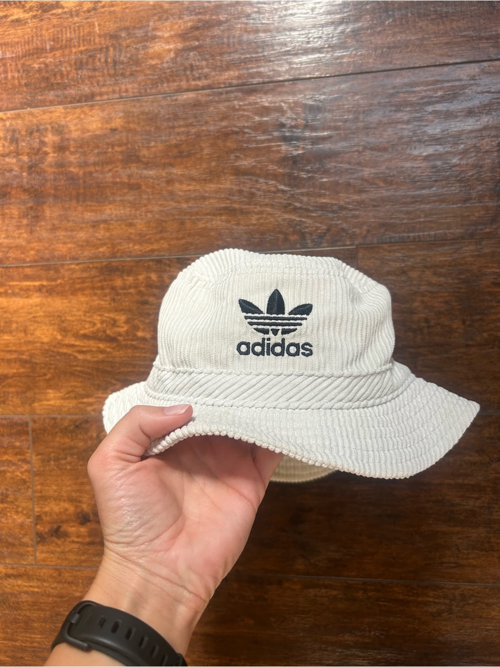 adidas Cream Corduroy Bucket Hat with Black Trefoil